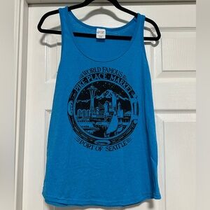 Blue Pikes Place Market, Space Needle Tank Top, Port of Seattle WA, Women's M